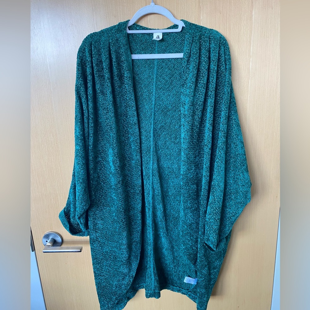 Flawless Emerald Green Chenille Cardigan Dolman Pockets Sweater Large 12-14
